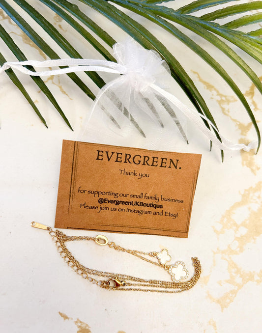 Black / White Gold Stainless Steel Four Leaf Clover Pendant Necklace & Chain