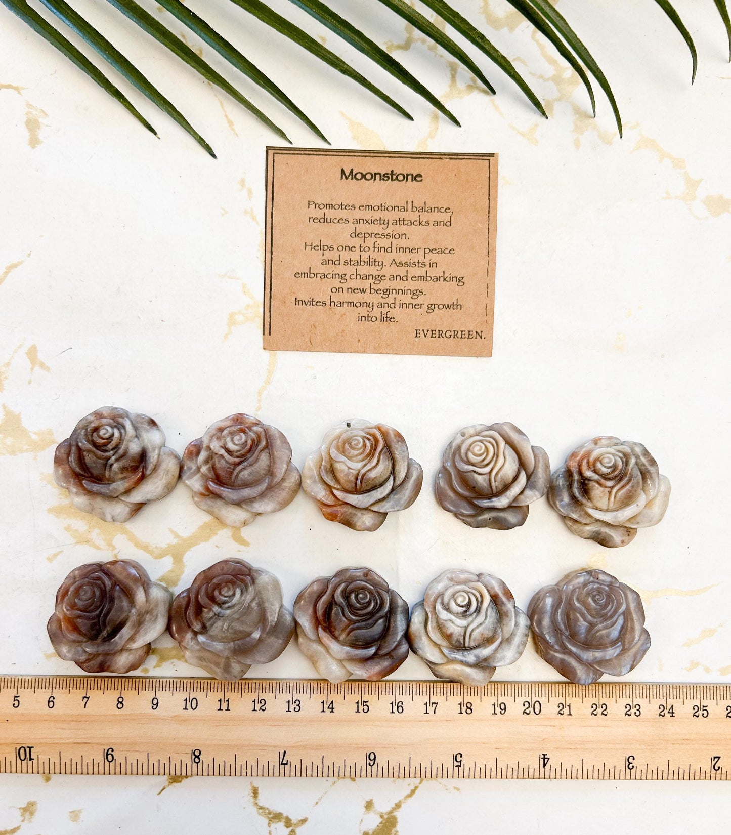 Moonstone Crystal Rose Carving - Balance, Inner Peace & Stability