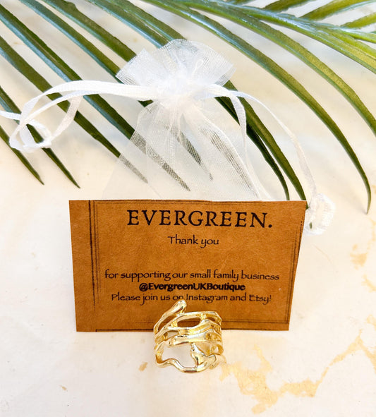 Adjustable Gold / Silver Ring - Minimalist Zircon / Vintage / Lava / Olive Tree Branch