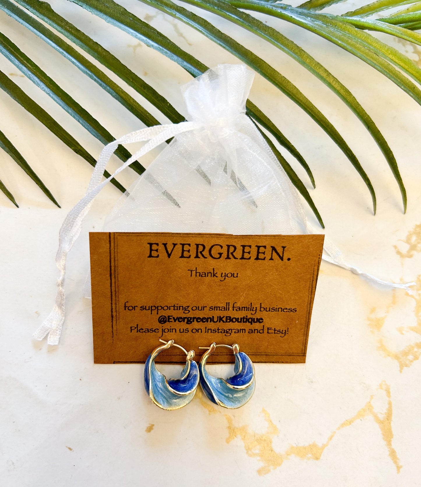 French Retro Blue Enamel Drop Spiral Hoop Earrings