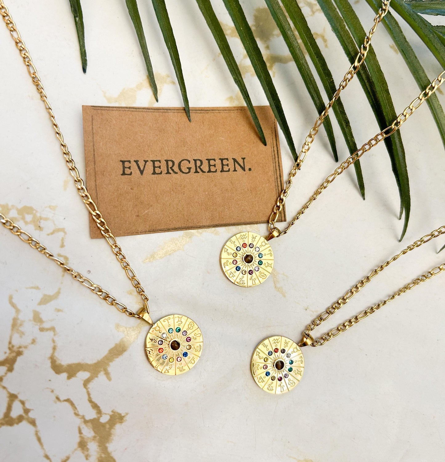 18 Karat Gold Plated Stainless Steel Twelve Constellations Pendant Necklace