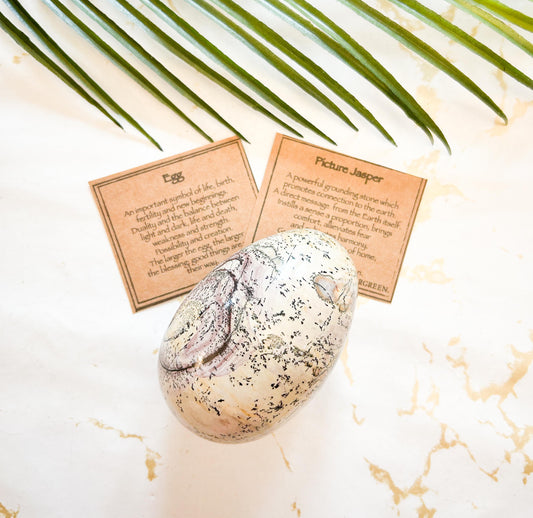 Picture Jasper Crystal Egg 90mm - Grounding, Connection & New Beginnings