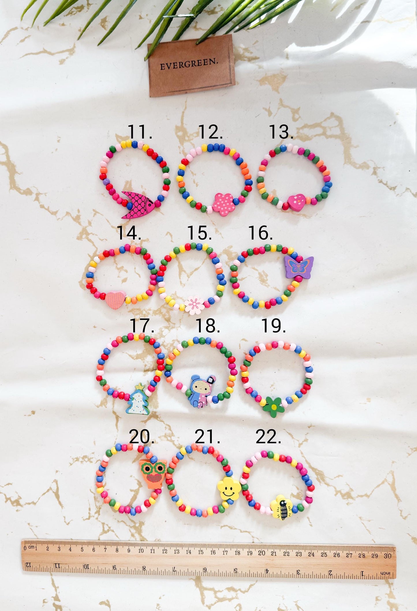 Children's Beaded Wooden Bracelet - Bee / Star / Heart / Butterfly / Flower