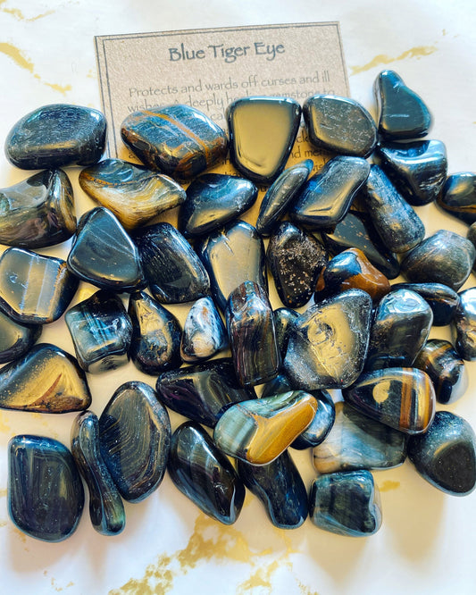 Blue Tiger Eye Crystal Tumbled Stone - Anxiety, Healing, Focus, Protection