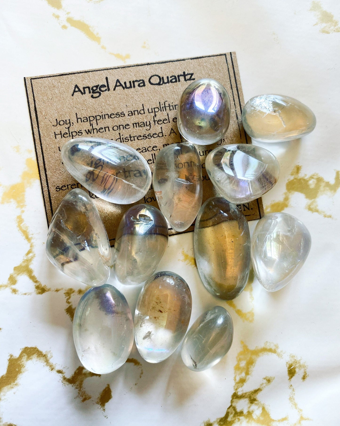 Angel Aura Quartz Tumbled Stone - Protection, Happiness, Peace