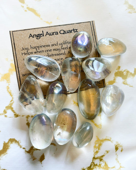 Angel Aura Quartz Tumbled Stone - Protection, Happiness, Peace