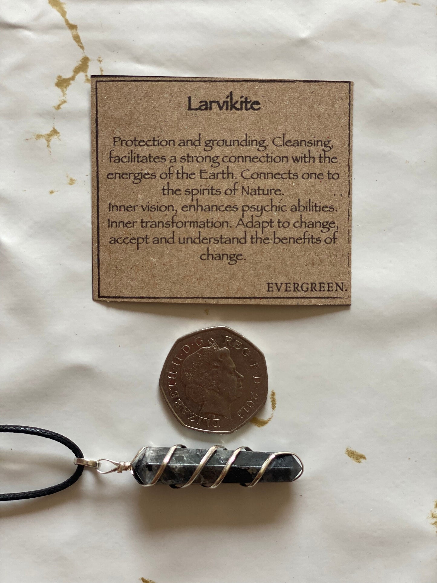 Larvikite Crystal Spiral Pendant - Cleansing, Grounding & Protection