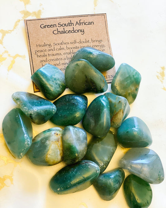 Green Chalcedony South African Crystal Tumbled Stone - Healing, Peace, Wealth