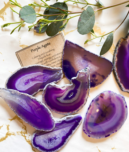 Drilled Purple Agate Crystal Slice - Courage, Energy & Strength