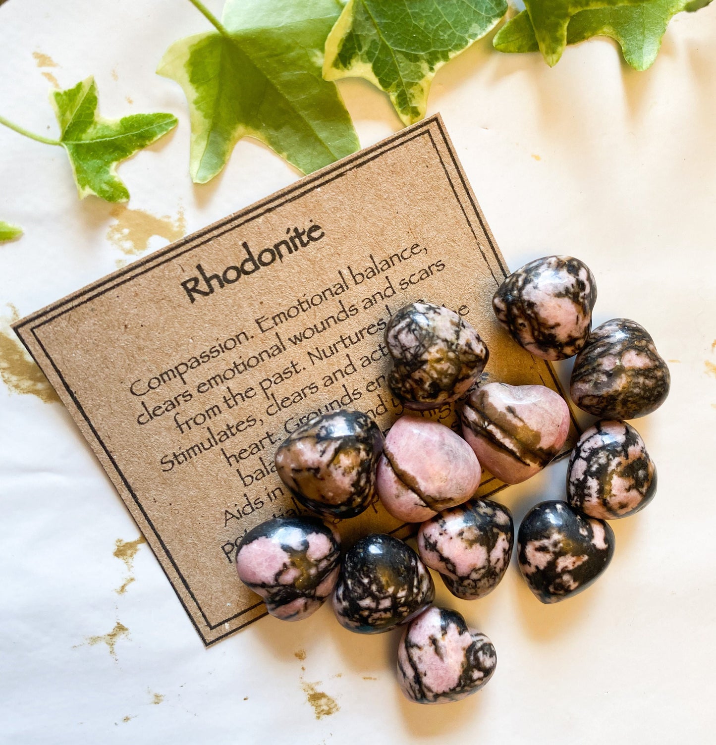 Small Rhodonite Crystal Heart 15mm - Compassion, Love & Grounding