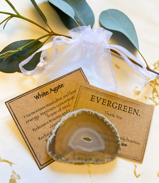 White Agate Crystal Slice - Protection, Concentration & Courage