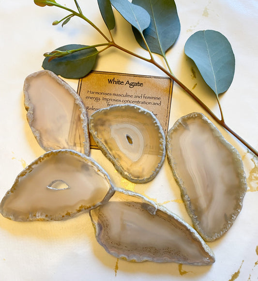 White Agate Crystal Slice - Protection, Concentration & Courage
