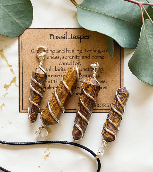 Fossil Jasper Crystal Spiral Pendant - Serenity, Clarity & Wholeness