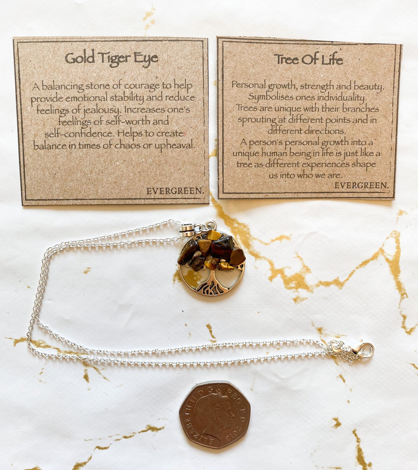 Gold Tiger Eye Crystal Tree Of Life Pendant - Growth, Strength, Beauty