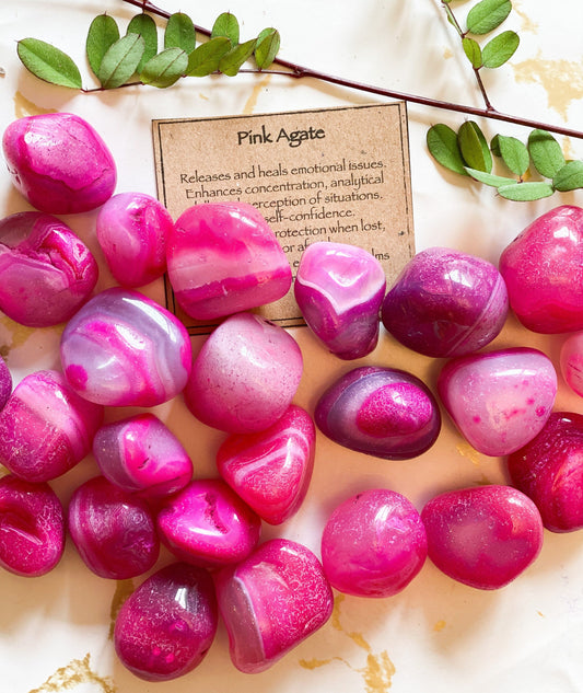 Pink Agate Crystal Tumbled Stone - Healing, Concentration & Self-Confidence