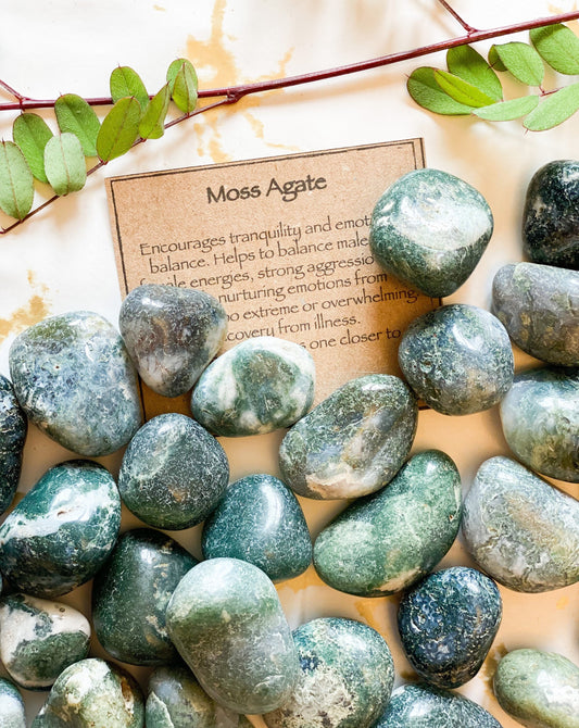 Moss Agate Crystal Tumbled Stone - Tranquility, Balance & Calm