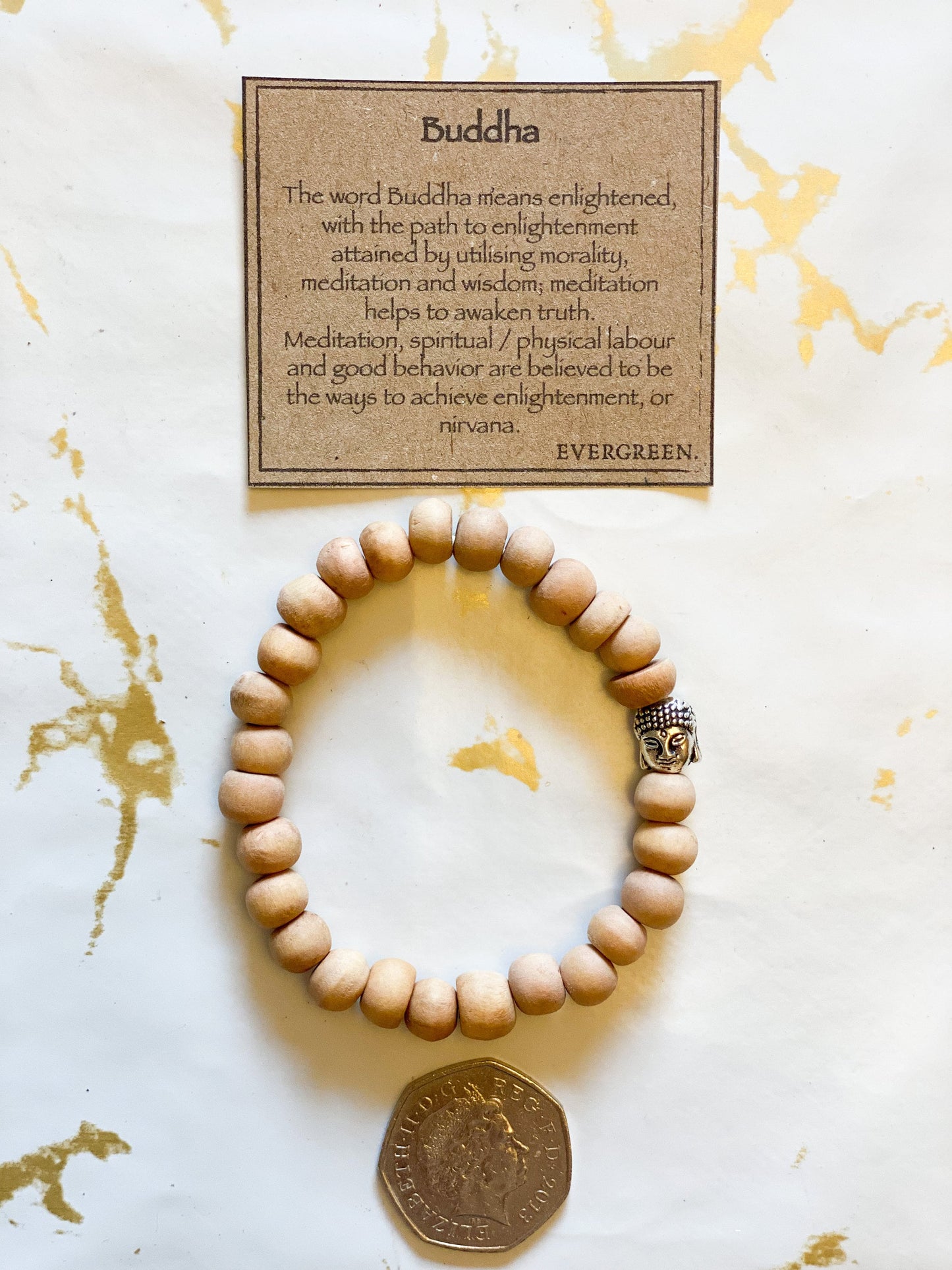 Light Wooden Bead Buddha Bracelet - Enlightenment, Meditation & Wisdom