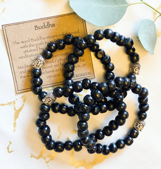 Black Wooden Beaded Buddha Bracelet - Enlightenment, Meditation & Wisdom