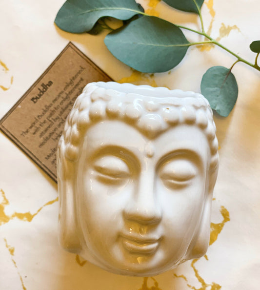 White / Black Buddha Head Oil / Wax Melt Burner - Peace, Love & Light