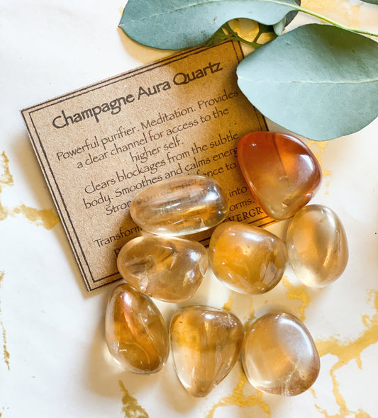 Champagne Aura Quartz Crystal Tumbled Stone - Meditation, Purity & Transformation