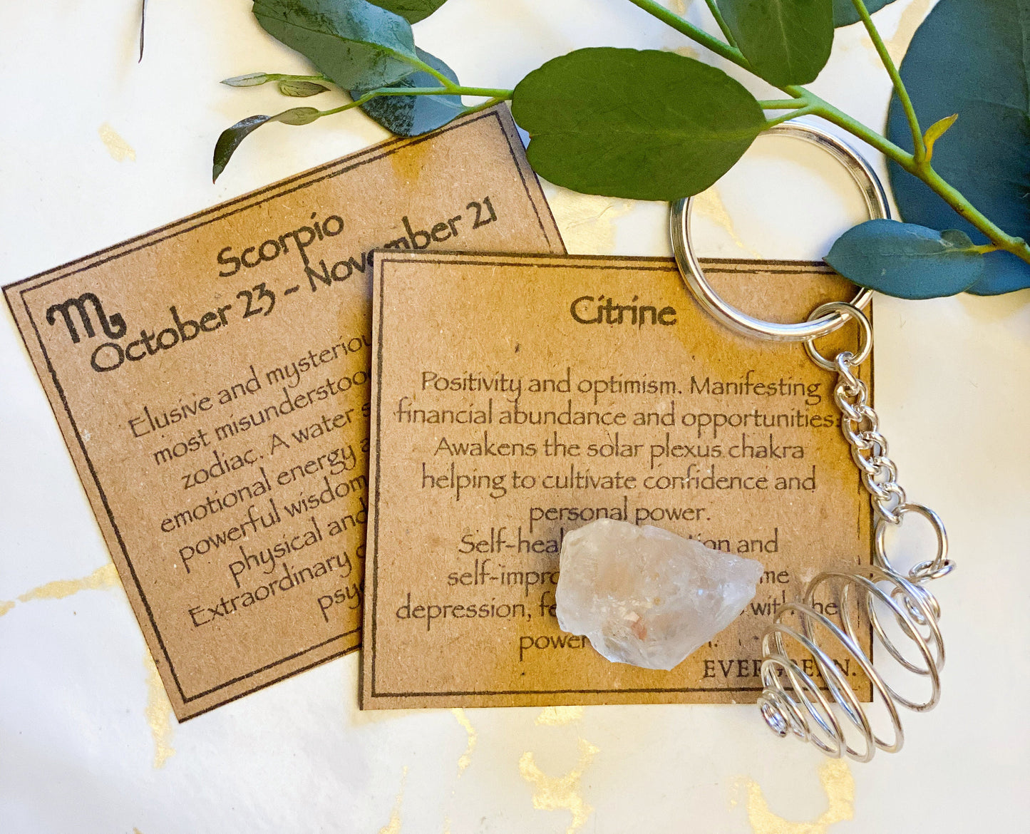 Scorpio Zodiac Citrine Crystal Keychain Gift Set