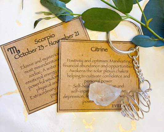Scorpio Zodiac Citrine Crystal Keychain Gift Set