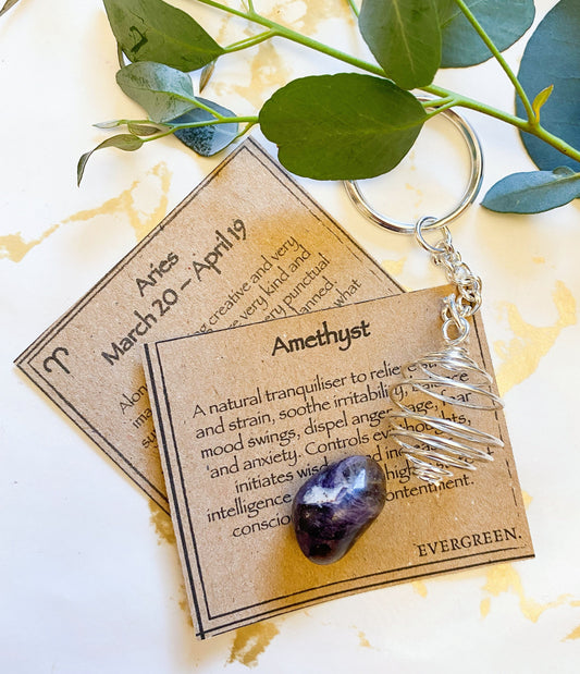 Aries Zodiac Amethyst Crystal Keychain Gift Set