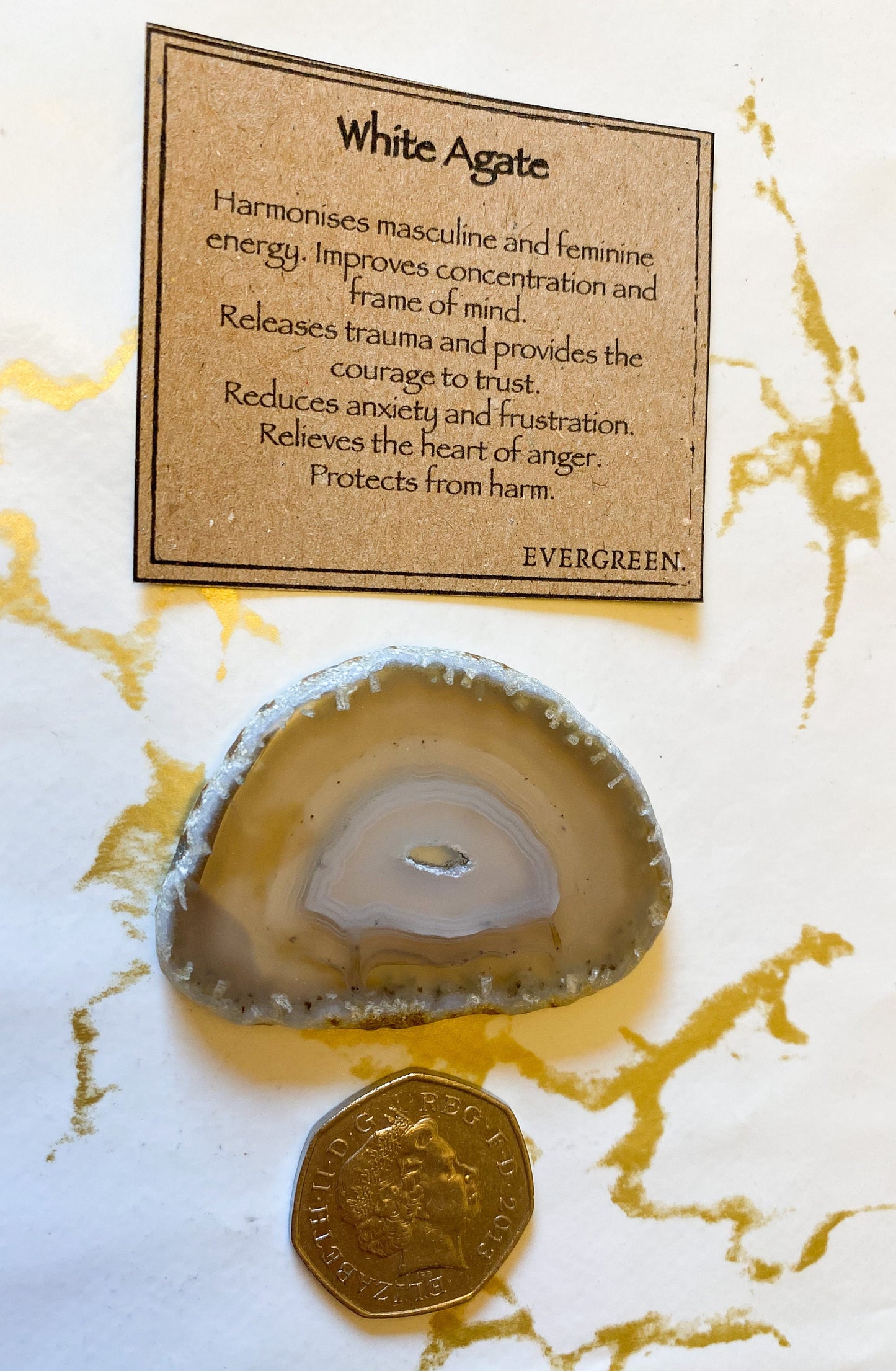 White Agate Crystal Slice - Protection, Concentration & Courage