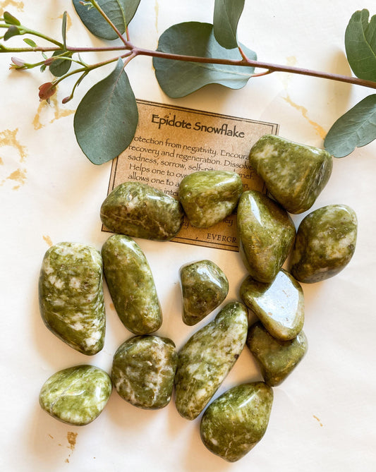 Epidote Snowflake Crystal Tumbled Stone - Protection From Negativity To Overcome Struggles