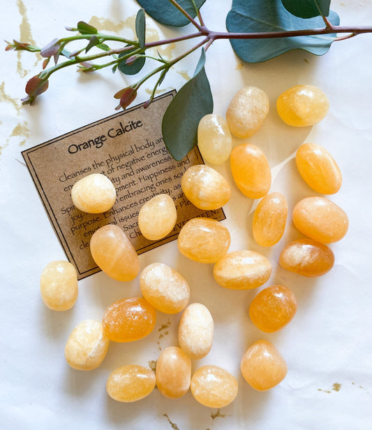 Orange Calcite Crystal Tumbled Stone - Happiness, Joy & Creativity