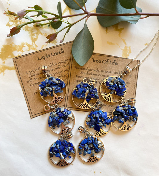 Lapis Lazuli Crystal Tree Of Life Pendant - Growth, Strength, Beauty