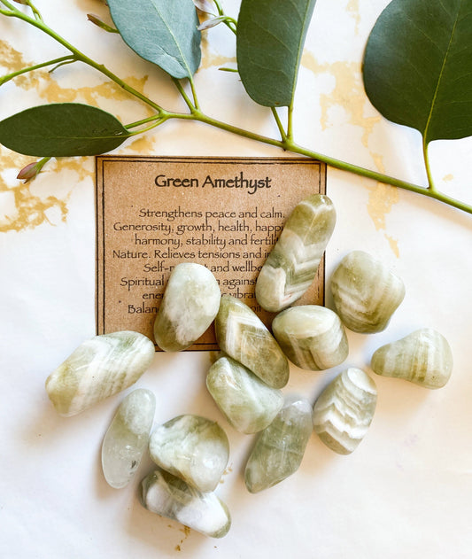 Green Amethyst Crystal Tumbled Stone - Peace, Calm & Growth