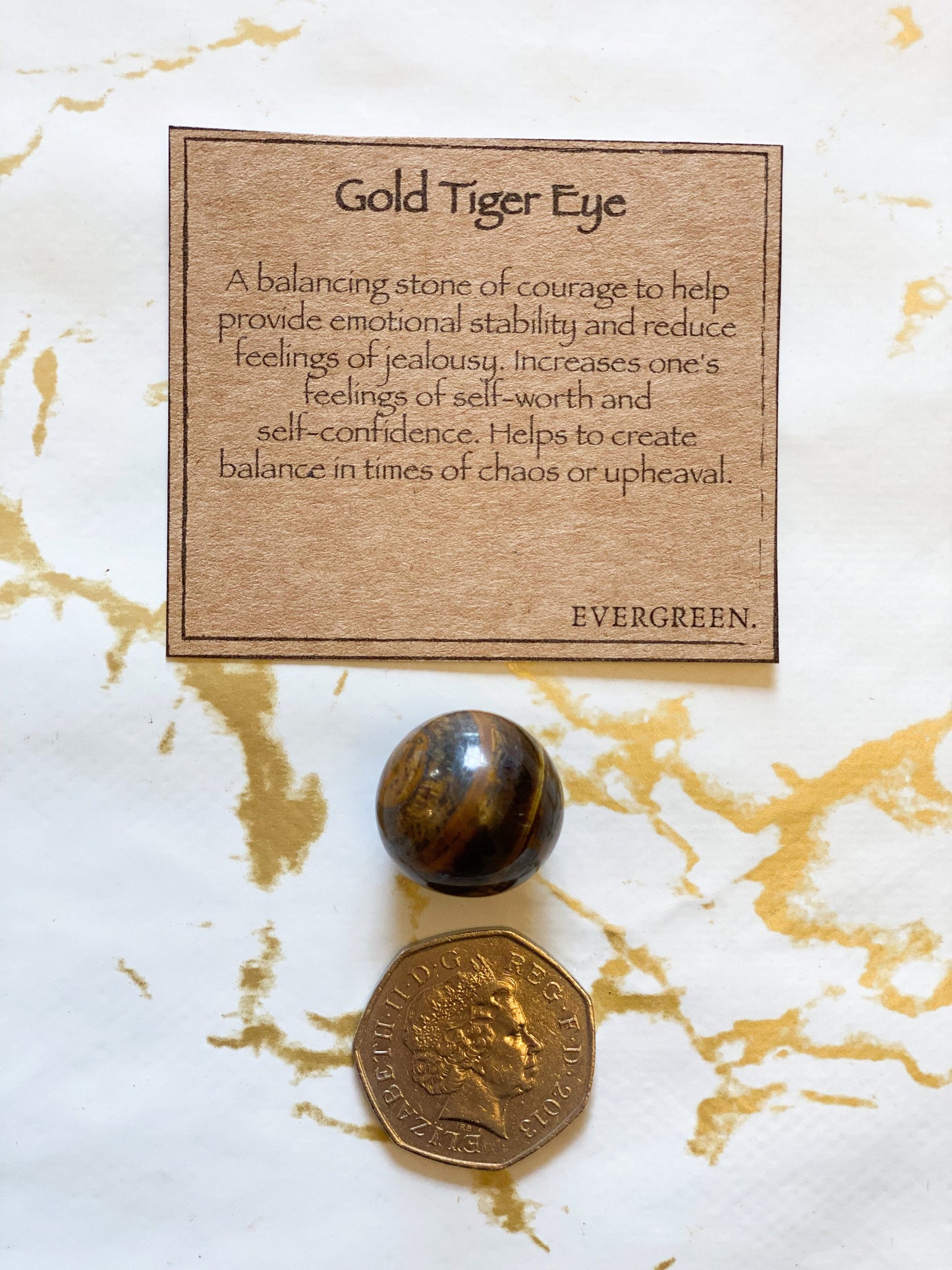 Gold Tiger Eye Crystal Sphere 20mm - Self-Worth, Self-Confidence & Stability