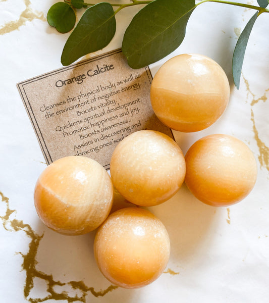 Orange Calcite Crystal Sphere 35mm With Stand - Happiness, Development & Joy