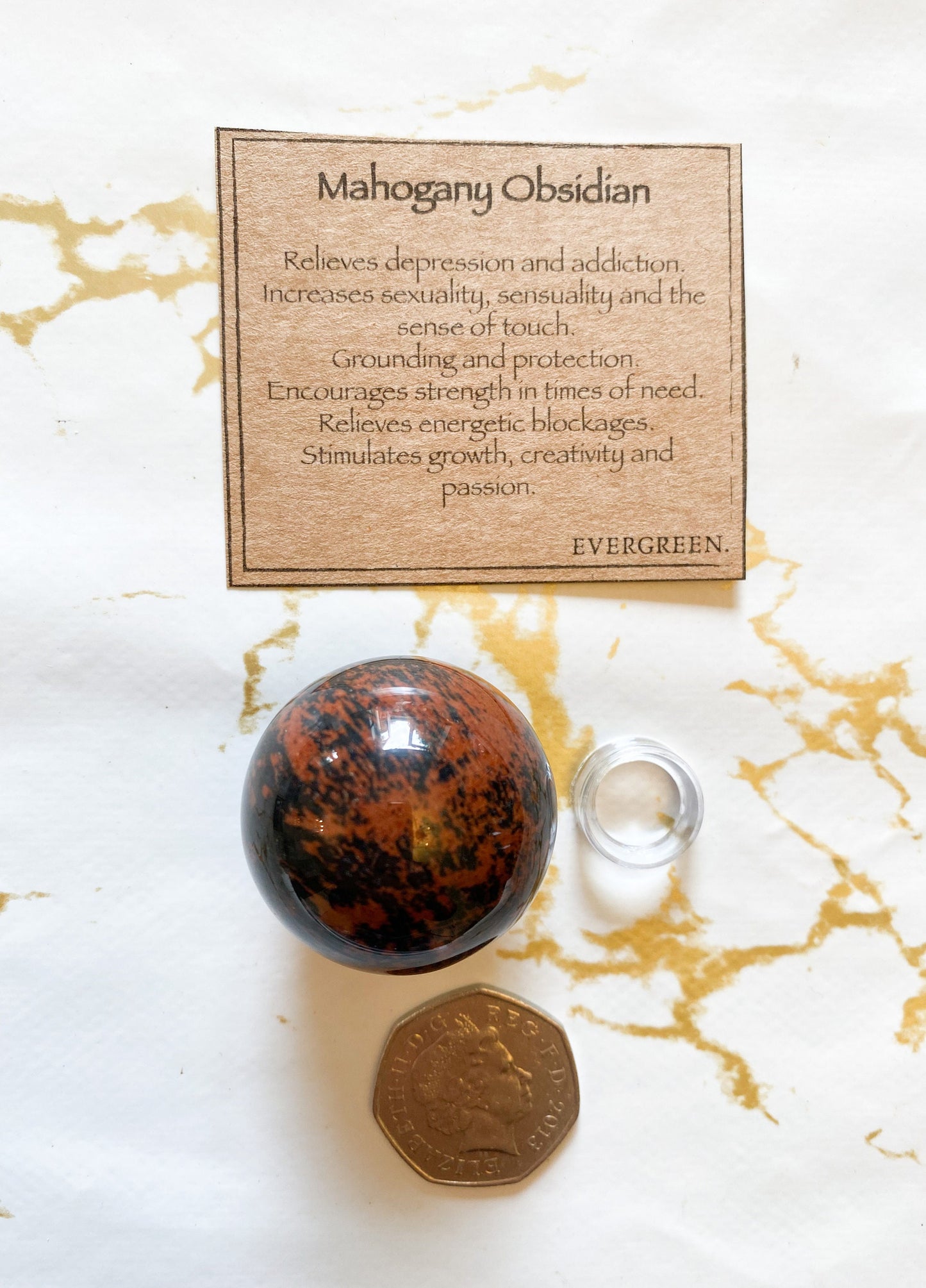 Mahogany Obsidian Crystal Sphere 35mm With Stand - Grounding, Protection & Growth