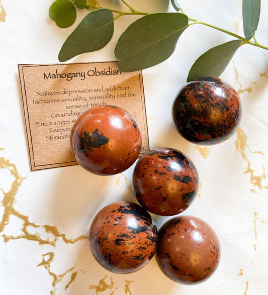 Mahogany Obsidian Crystal Sphere 35mm With Stand - Grounding, Protection & Growth
