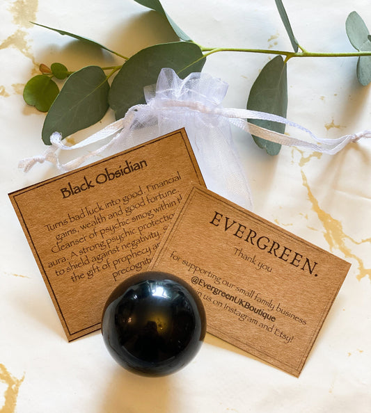 Black Obsidian Crystal Sphere 35mm With Stand - Protection, Luck & Good Fortune