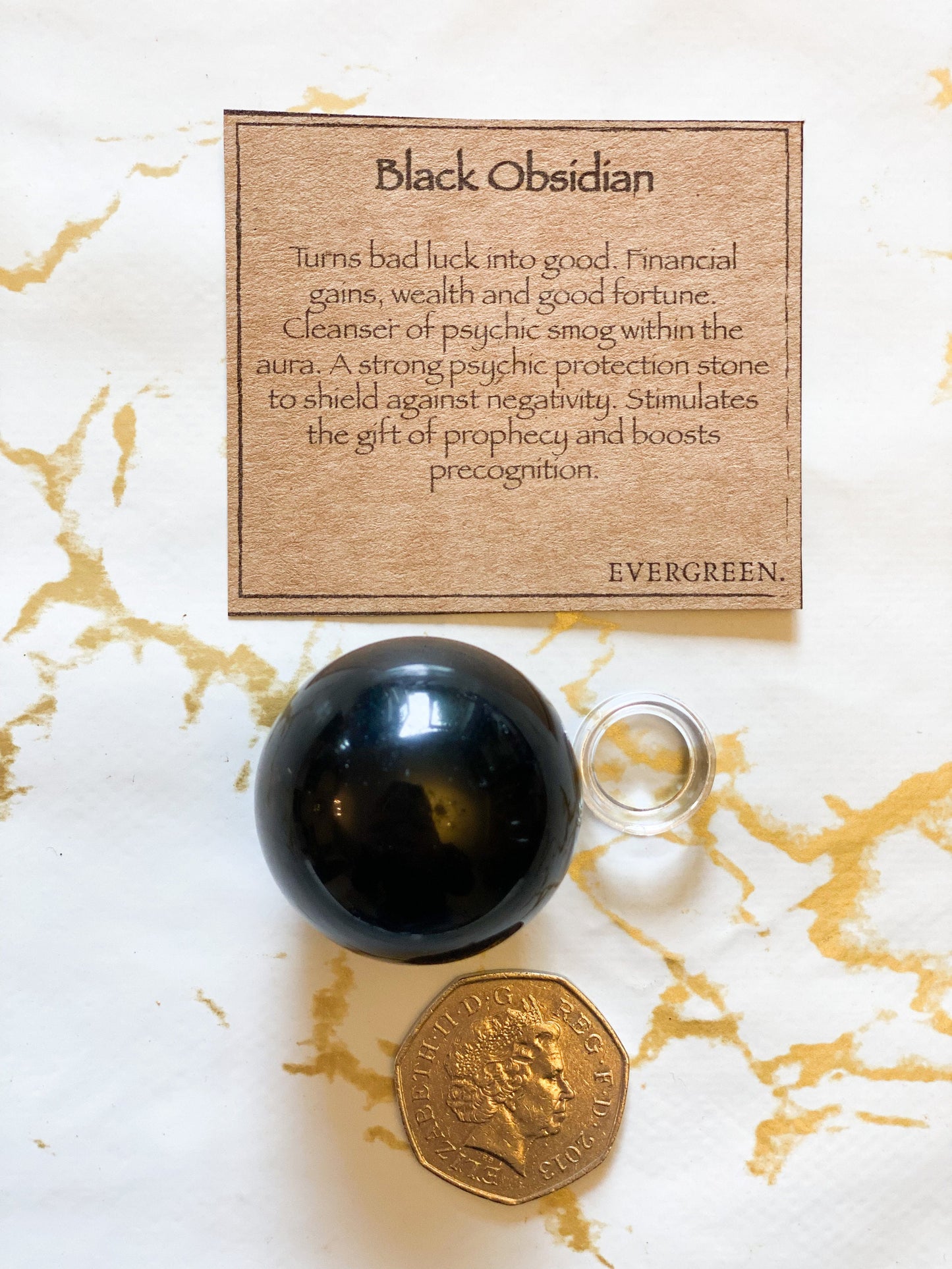 Black Obsidian Crystal Sphere 35mm With Stand - Protection, Luck & Good Fortune