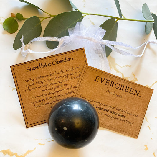 Snowflake Obsidian Crystal Sphere 35mm With Stand - Balance, Empowerment & Meditation