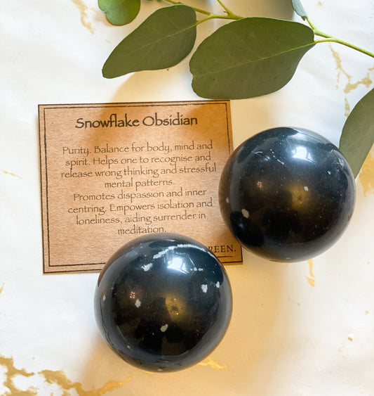 Snowflake Obsidian Crystal Sphere 35mm With Stand - Balance, Empowerment & Meditation