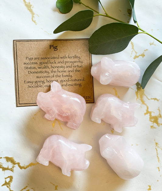 Hand Carved Rose Quartz Crystal Pig - Self-Love, Success & Prosperity