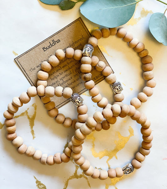 Light Wooden Bead Buddha Bracelet - Enlightenment, Meditation & Wisdom