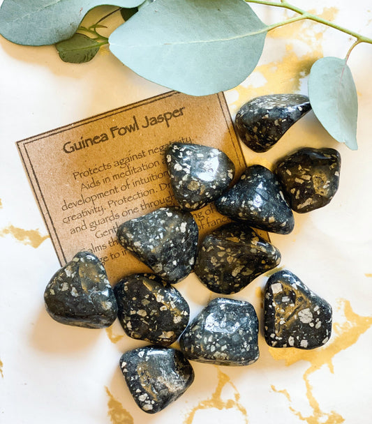 Guinea Fowl Jasper Crystal Tumbled Stone - Protection, Calming & Grounding