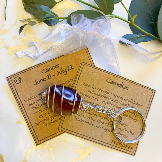 Cancer Zodiac Carnelian Crystal Keychain Gift Set