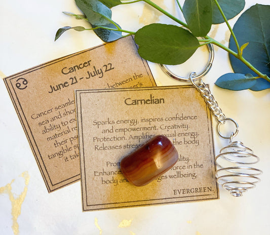 Cancer Zodiac Carnelian Crystal Keychain Gift Set