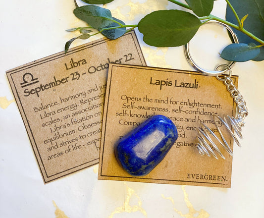 Libra Zodiac Lapis Lazuli Crystal Keychain Gift Set