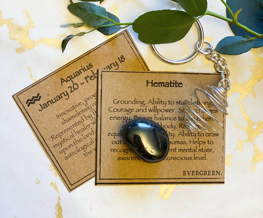 Aquarius Zodiac Magnetic Hematite Crystal Keychain Gift Set