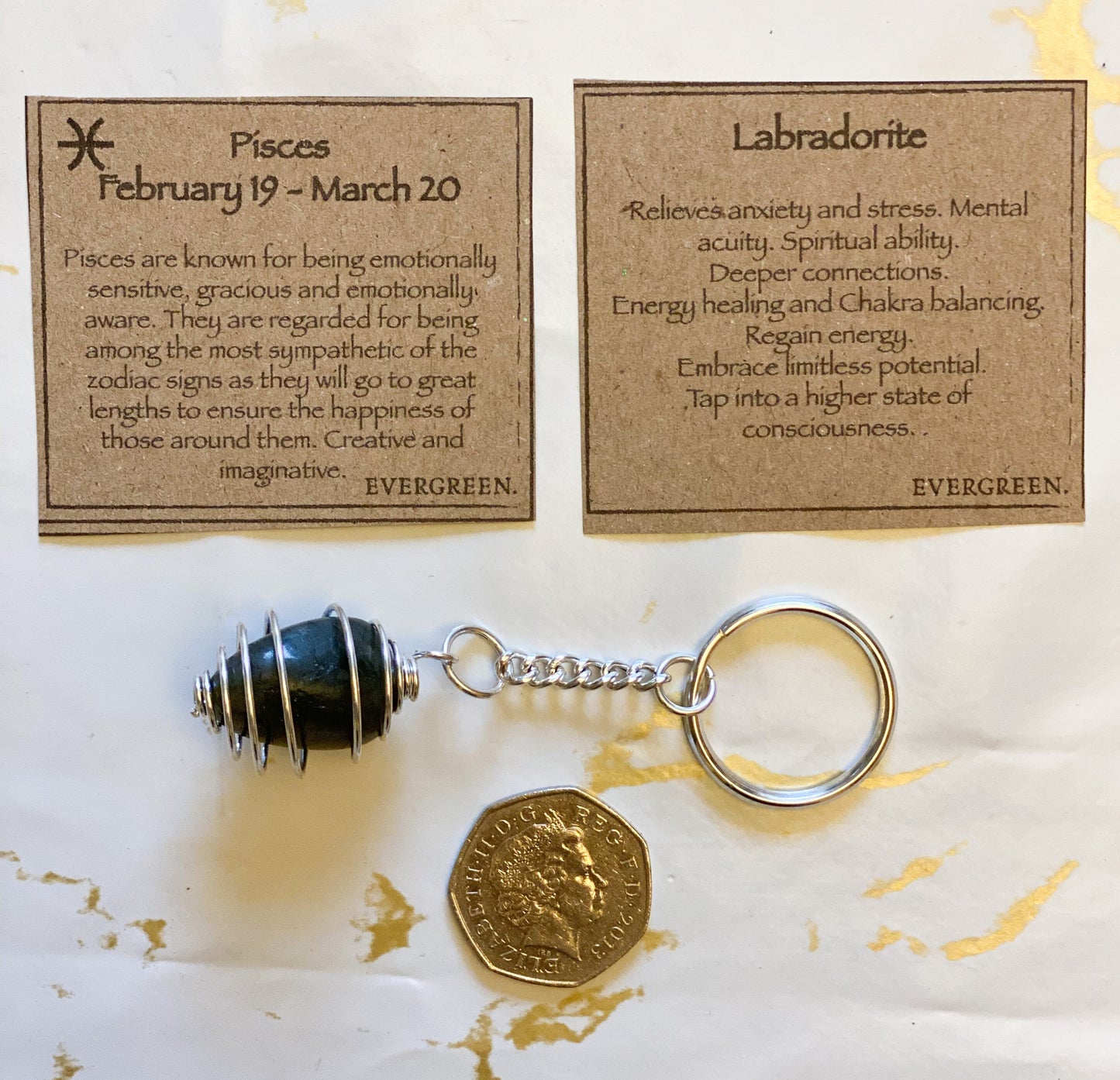 Pisces Zodiac Labradorite Crystal Keychain Gift Set
