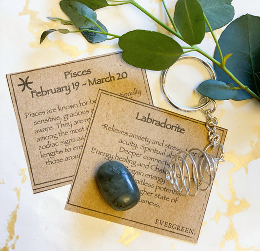 Pisces Zodiac Labradorite Crystal Keychain Gift Set