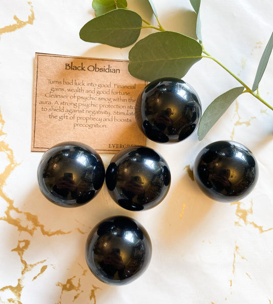 Black Obsidian Crystal Sphere 35mm With Stand - Protection, Luck & Good Fortune